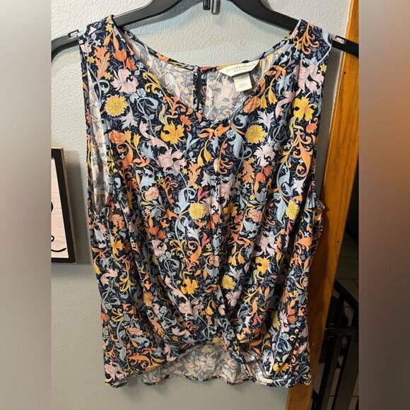 Christopher & Banks Tie Not Front Sleevless Blouse Multi ColorFloral Petite XL - Picture 2 of 10